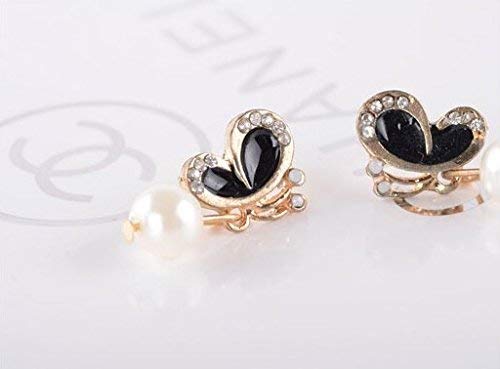 Yellow Chimes Black Gold Base Metal Pearl Gold Plated Butterfly Collection Drop Earrings for Women and Girls