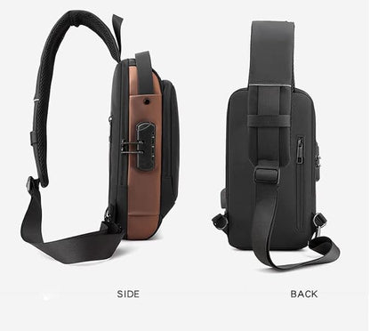 Crossbody Sling Bag, Body Chest Shoulder Bag for Men Women Casual Shoulder Backpack Bag, Waterproof Leather Chest Casual Daypack with Usb Charging Port for Travel Hiking