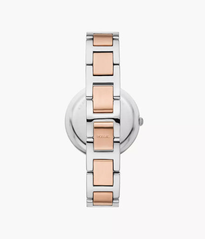 Fossil BQ3877 Karli Three-Hand Two-Tone Stainless Steel Watch for Women, 34 mm Size, Silver/Rose Gold