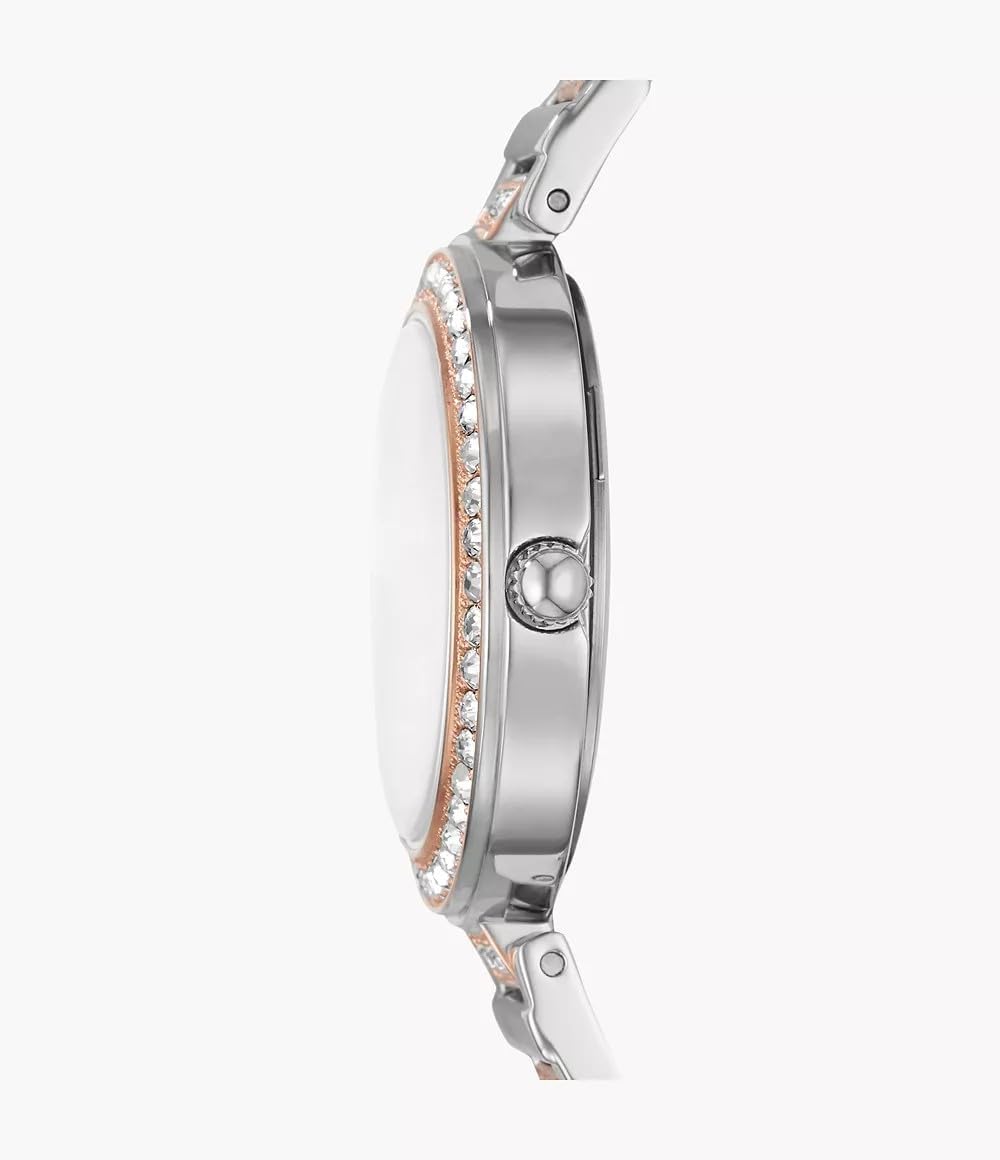 Fossil BQ3877 Karli Three-Hand Two-Tone Stainless Steel Watch for Women, 34 mm Size, Silver/Rose Gold