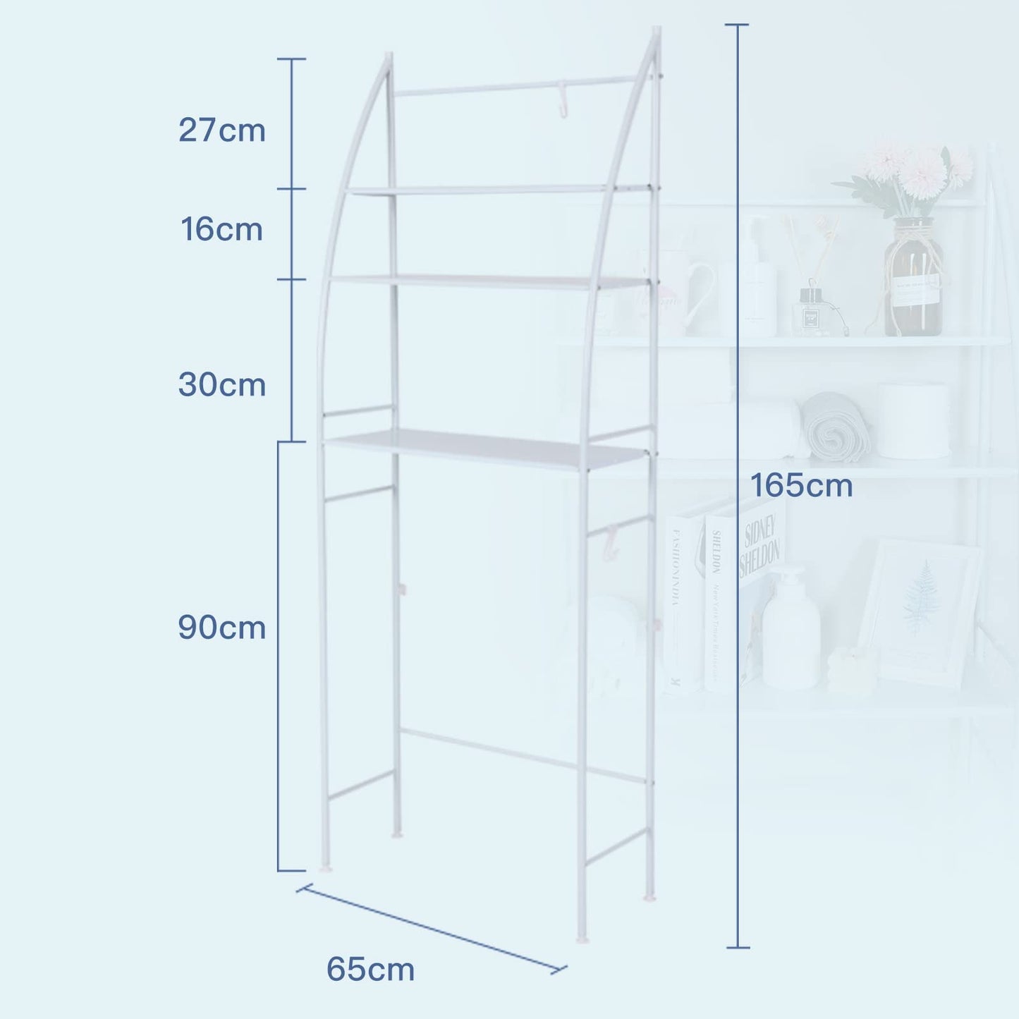 SKY TOUCH Washing Machine Storage Shelf Rack 3 Tiers, Bathroom Shelves Toilet Shelf Space Saving,Easy to Assemble Bathroom Storage Shelf No Drilling White,25x65x166 cm, TM-021