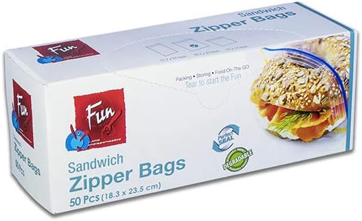 Fun Indispensable Biodegradable Sandwich Zipper Bags - 18.3 X 23.5 Cms - Pack Of 50