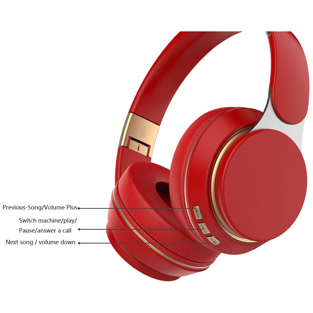 ADITAM Wireless Headphones,Foldable Hi-Fi Stereo Bass Headphones with Built-in Mic, with Quick Charge On-Ear Style Hands-Free Call,Red Double the comfort