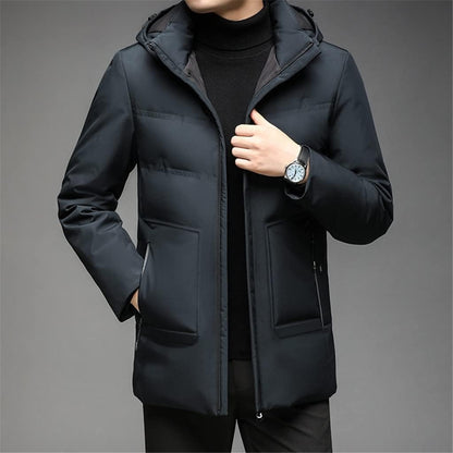 ZHCWT Autumn and Winter Men's Hooded Down Jacket Mid-length Men's White Duck Down Jacket Casual Down Jacket (Color : B, Size : 170 code)