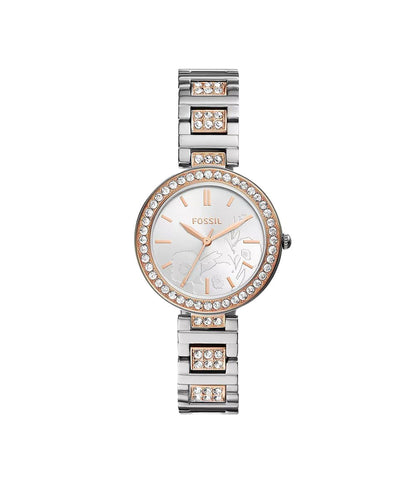 Fossil BQ3877 Karli Three-Hand Two-Tone Stainless Steel Watch for Women, 34 mm Size, Silver/Rose Gold