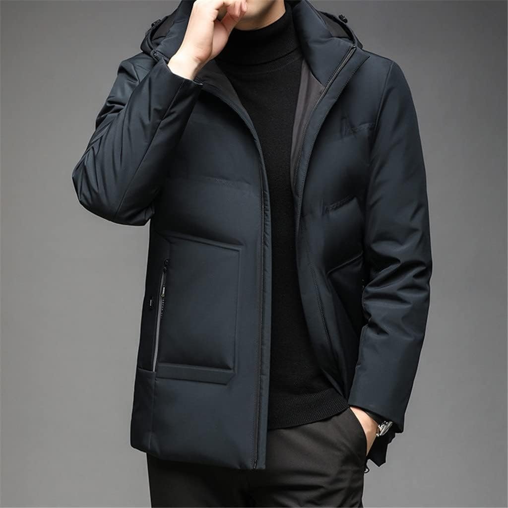 ZHCWT Autumn and Winter Men's Hooded Down Jacket Mid-length Men's White Duck Down Jacket Casual Down Jacket (Color : B, Size : 170 code)