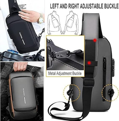 Crossbody Sling Bag, Body Chest Shoulder Bag for Men Women Casual Shoulder Backpack Bag, Waterproof Leather Chest Casual Daypack with Usb Charging Port for Travel Hiking