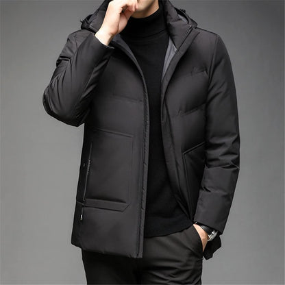 ZHCWT Autumn and Winter Men's Hooded Down Jacket Mid-length Men's White Duck Down Jacket Casual Down Jacket (Color : B, Size : 170 code)