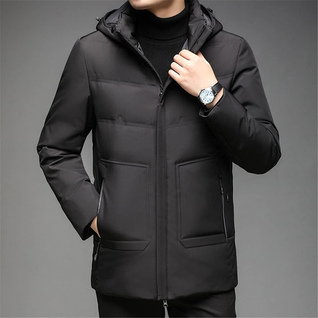 ZHCWT Autumn and Winter Men's Hooded Down Jacket Mid-length Men's White Duck Down Jacket Casual Down Jacket (Color : B, Size : 170 code)