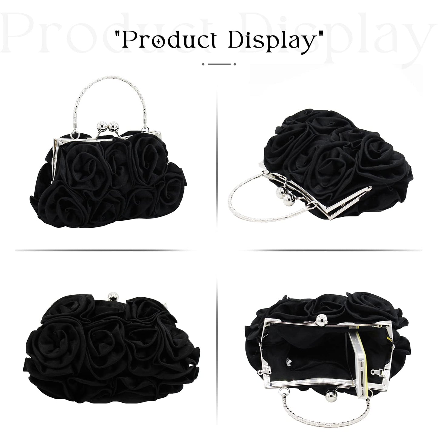 Women Evening Clutch Bag Floral Satin Purses Detachable Strap Clutch Bag Floral Clutch Bag Detachable Strap Purses Floral Clutch Bag for Wedding, Party, Prom