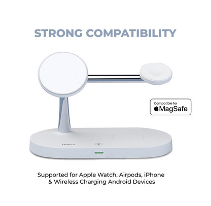 5 in 1 wireless charging station for magsafe charging devices, HOAVY Magnetic charger compatible for iphone 15/14/13/12 models,iWatch,Airpods.Dimmable night lamp, [20w Pd Charger Included] (White)