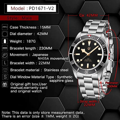 LACZ DENTON Pagani Design PD1706 Men GMT Automatic Watches Homage Black Bay Men Mechanical Wristwatches Multi-time Zone Function Waterproof 200M Men Sports Watches