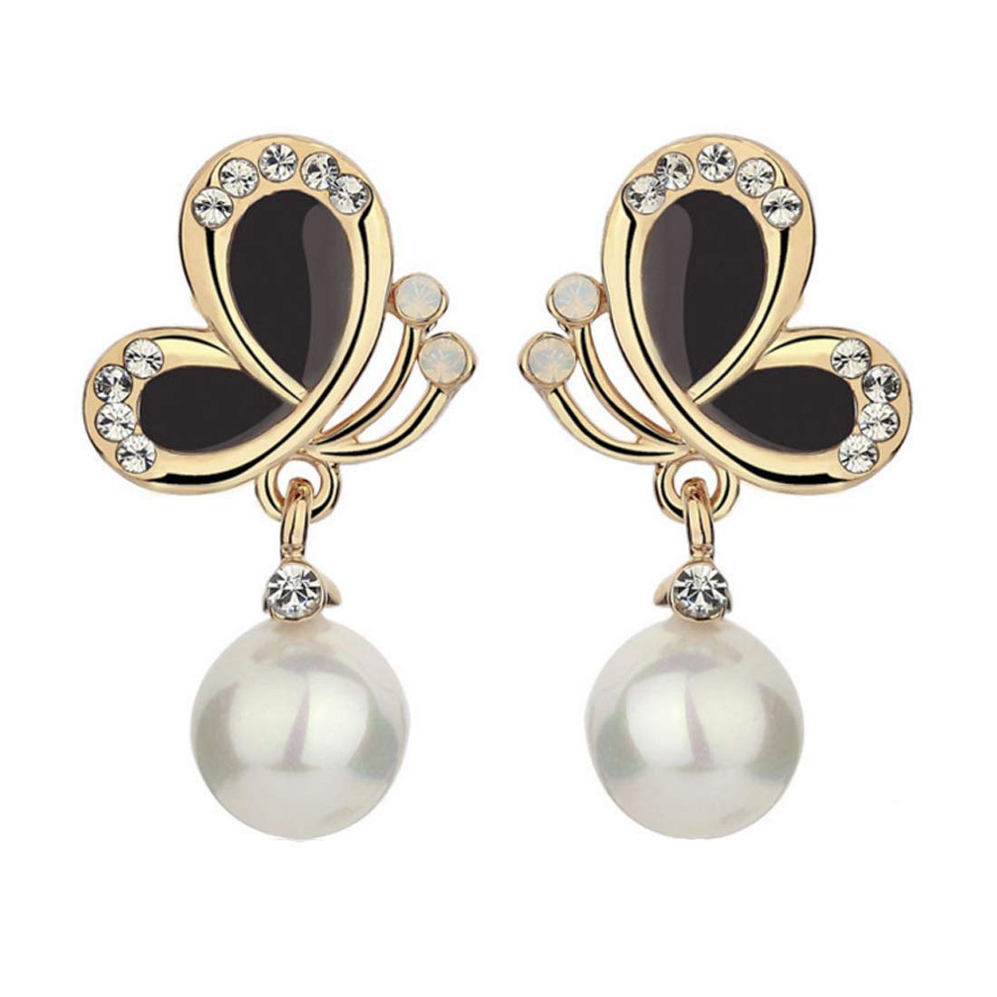 Yellow Chimes Black Gold Base Metal Pearl Gold Plated Butterfly Collection Drop Earrings for Women and Girls