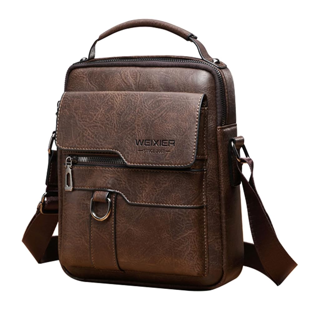 Goodern Messenger Bag for Men,PU Leather Satchel Pouch Side Crossover Handbag Crossbody Shoulder Purse Waterproof Shoulder Backpack Bag Unisex Laptop Bag Chest Casual Daypack for Travel Hiking-Brown