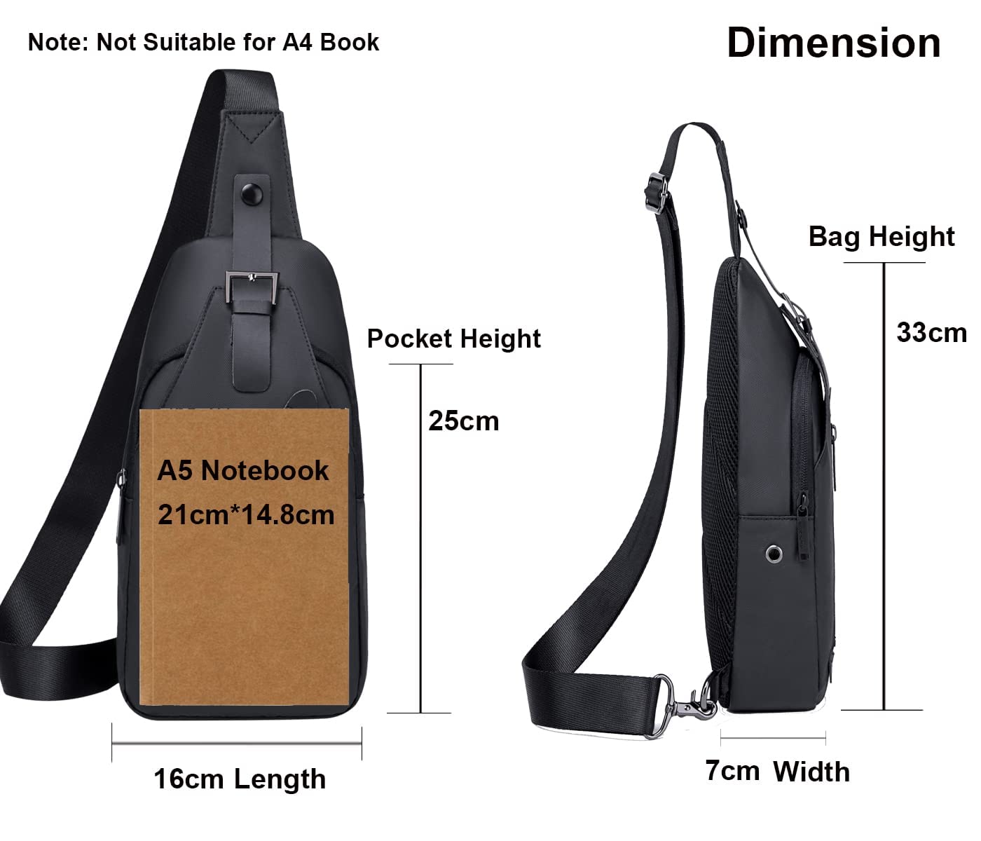 arctic hunter Mens Small Sling Bag Chest Bag Shoulder Bag Mobile Bag Side Bag with Earphone Port Water Resistant for Everyday Use Small Items and Small Electronic Product,Black