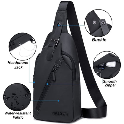 arctic hunter Mens Small Sling Bag Chest Bag Shoulder Bag Mobile Bag Side Bag with Earphone Port Water Resistant for Everyday Use Small Items and Small Electronic Product,Black