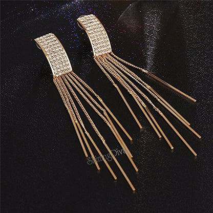 Shining Diva Fashion Latest Stylish Gold and Silver Plated Long Tassel Earrings for Women