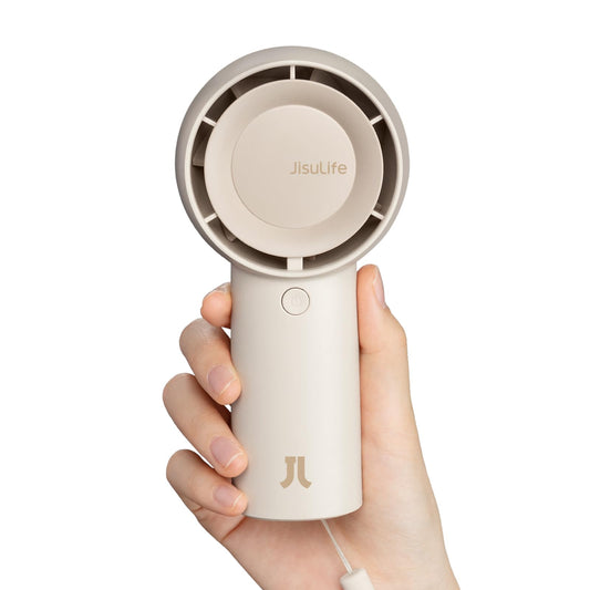 JISULIFE Handheld Turbo Fan [16H Max Cooling Time] Mini Portable Hand Fan, 4000mAh USB Rechargeable Personal Fan, Battery Operated Small Pocket Fan with 5 Speeds for Travel/Outdoor/Home/Office - Brown