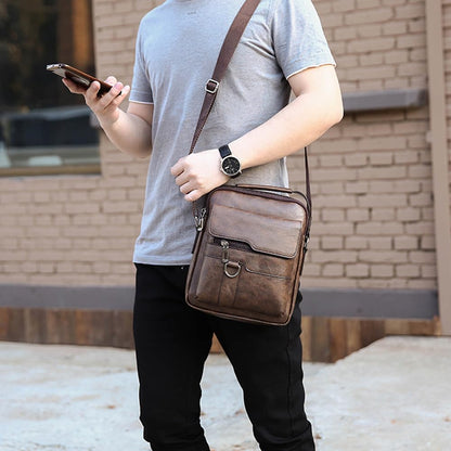 Goodern Messenger Bag for Men,PU Leather Satchel Pouch Side Crossover Handbag Crossbody Shoulder Purse Waterproof Shoulder Backpack Bag Unisex Laptop Bag Chest Casual Daypack for Travel Hiking-Brown