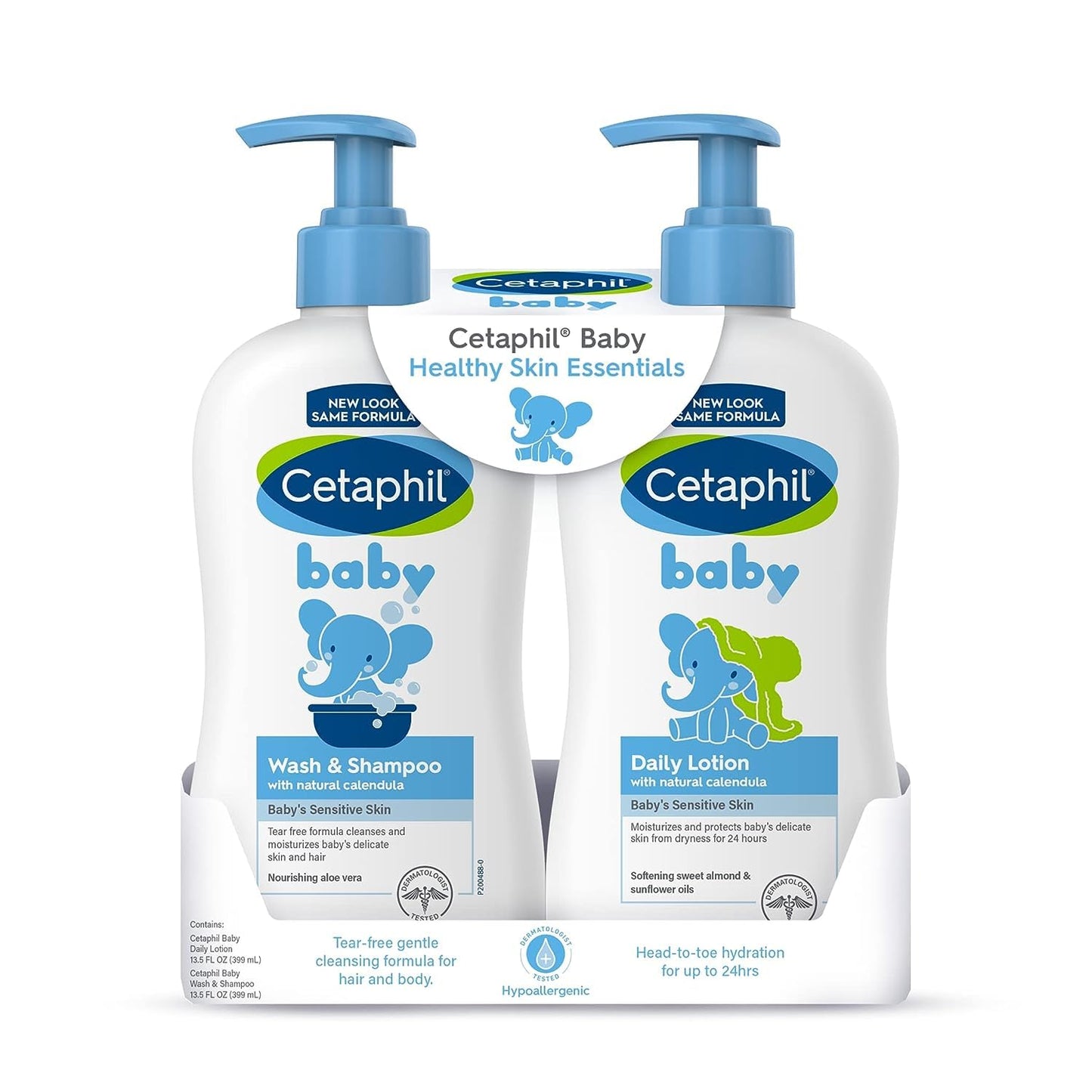 Cetaphil Baby Wash & Shampoo Plus Body Lotion, Healthy Skin Essentials, Head to Toe Hydration for up to 24 Hours, for Delicate, Sensitive Skin, 2 Count (Pack of 1)