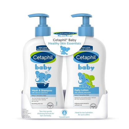 Cetaphil Baby Wash & Shampoo Plus Body Lotion, Healthy Skin Essentials, Head to Toe Hydration for up to 24 Hours, for Delicate, Sensitive Skin, 2 Count (Pack of 1)