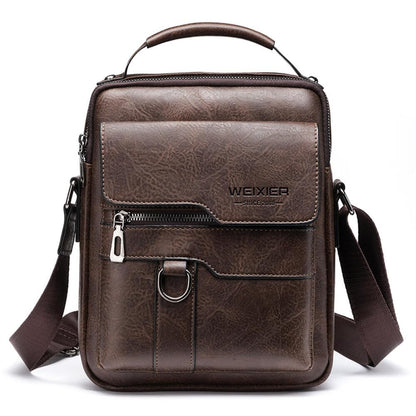 Goodern Messenger Bag for Men,PU Leather Satchel Pouch Side Crossover Handbag Crossbody Shoulder Purse Waterproof Shoulder Backpack Bag Unisex Laptop Bag Chest Casual Daypack for Travel Hiking-Brown