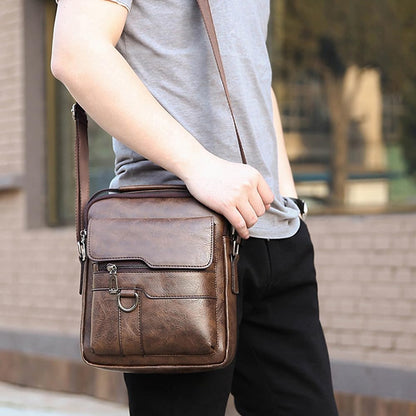 Goodern Messenger Bag for Men,PU Leather Satchel Pouch Side Crossover Handbag Crossbody Shoulder Purse Waterproof Shoulder Backpack Bag Unisex Laptop Bag Chest Casual Daypack for Travel Hiking-Brown