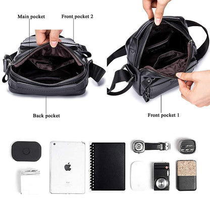Men's Genuine Leather Shoulder Bag Messenger Briefcase CrossBody Handbag Satchel Travel bag, black