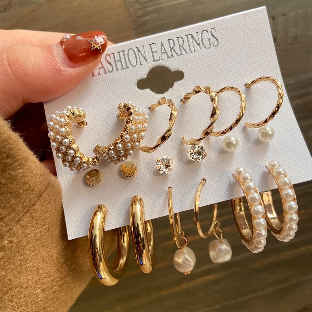 Shining Diva Fashion 18 Pairs Gold Plated Combo Set Latest Stylish Earrings for Women and Girls (Gold) (rrsdcmb297_12789_12906)