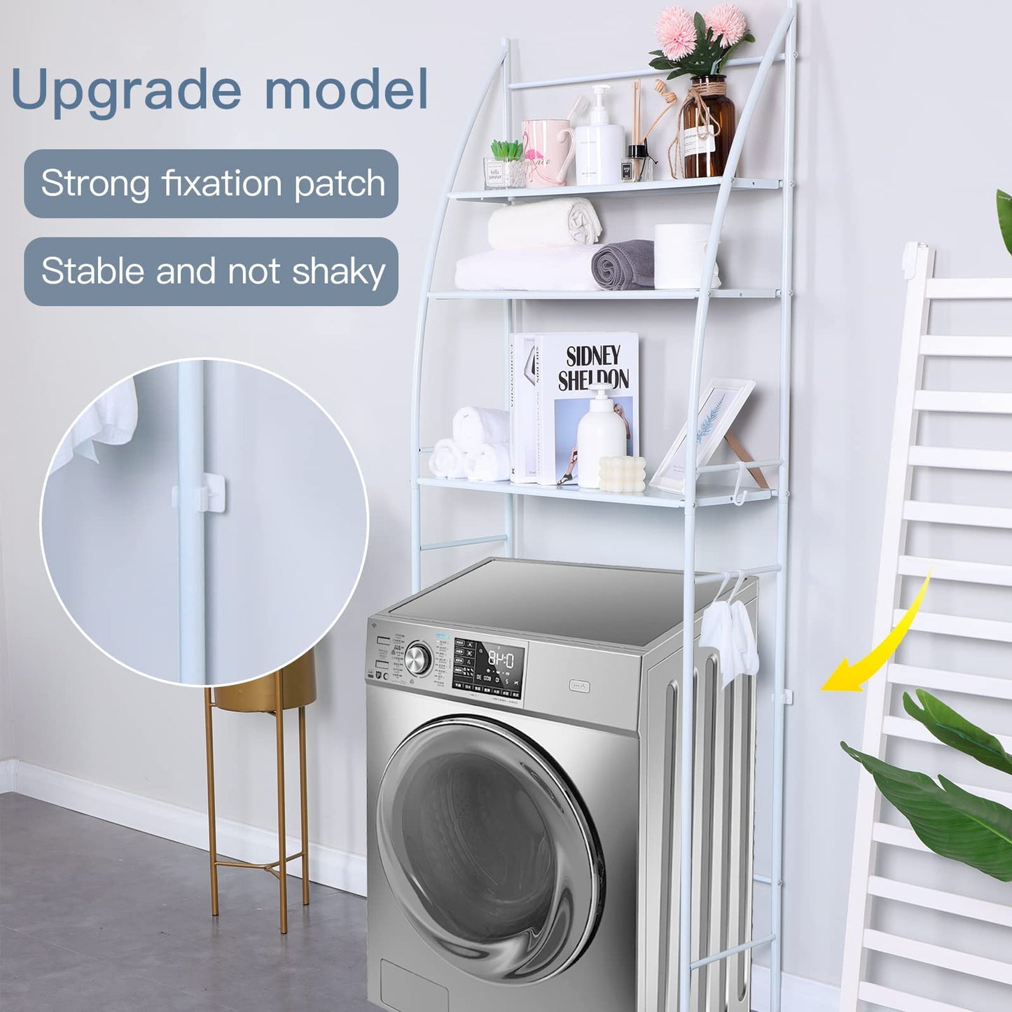 SKY TOUCH Washing Machine Storage Shelf Rack 3 Tiers, Bathroom Shelves Toilet Shelf Space Saving,Easy to Assemble Bathroom Storage Shelf No Drilling White,25x65x166 cm, TM-021