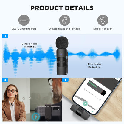 BOYA Dual Wireless Lavalier Lapel Microphone for Android Smartphone iPhone15 Laptop - Omnidirectional USB C Condenser Video Recording Mic for Interview Podcast Vlog YouTube Live Stream (TX+TX+RX)