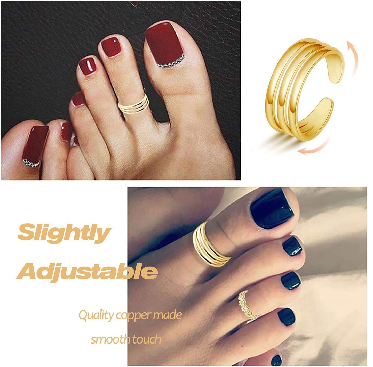 Honsny 12PCS 14K Gold Plated Toe Rings for Women Adjustable Band Rings Open Flower CZ Toe Ring Set Beach Foot Jewelry