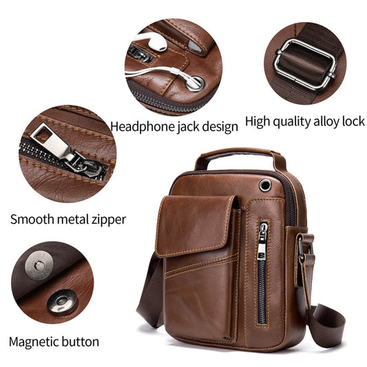 Shoulder Pack, Crossbody Bag for Men, Men Vintage Leather Shoulder Bag Outdoor Sports Travel Crossbody Bag Handbag Casual Bag Pack（Brown）