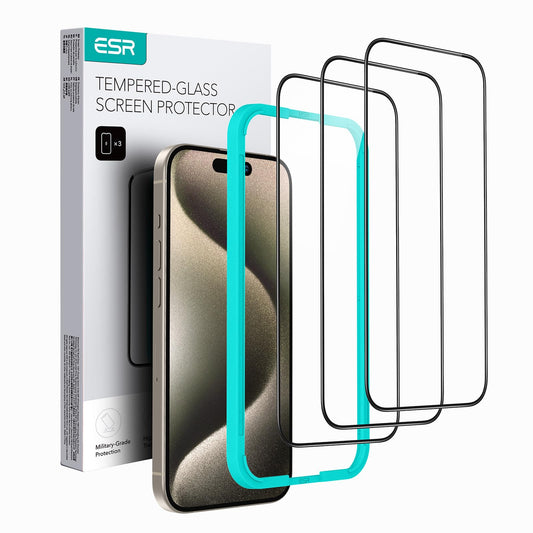 ESR 3 Pack for iPhone 15 Pro Max Screen Protector, 3 Tempered-Glass Screen Protector, 2.5D Curved Edges, Full-Coverage Military-Grade Protection, Scratch Resistant