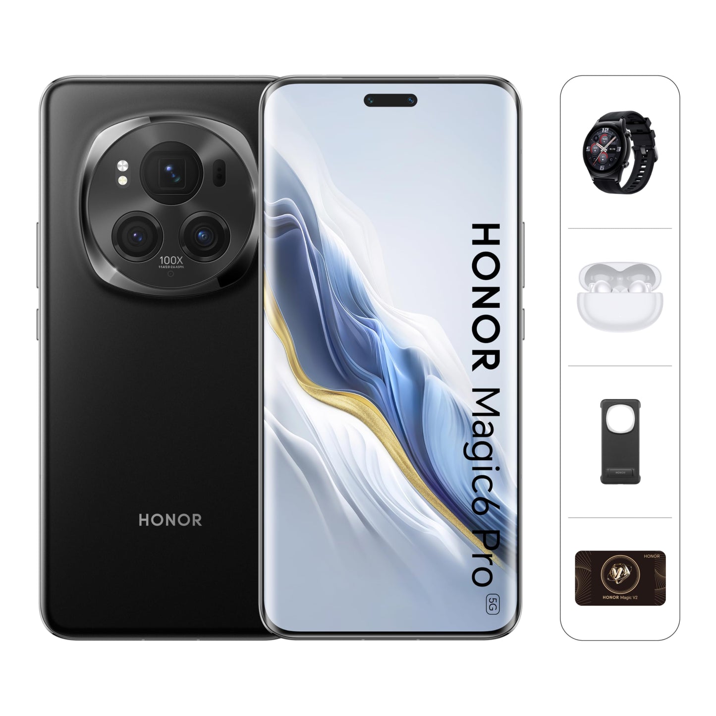 HONOR Magic 6 Pro 5G, 12GB RAM + 512GB ROM, 180+50+50 MP Falcon Camera, Black With GIFT BUNDLE Honor Watch GS3 + Honor Choice X5 Pro Earbuds + Honor Premium phone cover + Honor VIP CARE+ Service