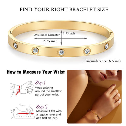 RIMRIVA Gold Bracelets for Women 14K Gold Plated Friendship Bracelets Bangle with Cubic Zirconia Stones Stainless Steel Bracelet Jewelry Love Gifts for Women Teen Girls, 6.5 Inch, Stainless Steel,