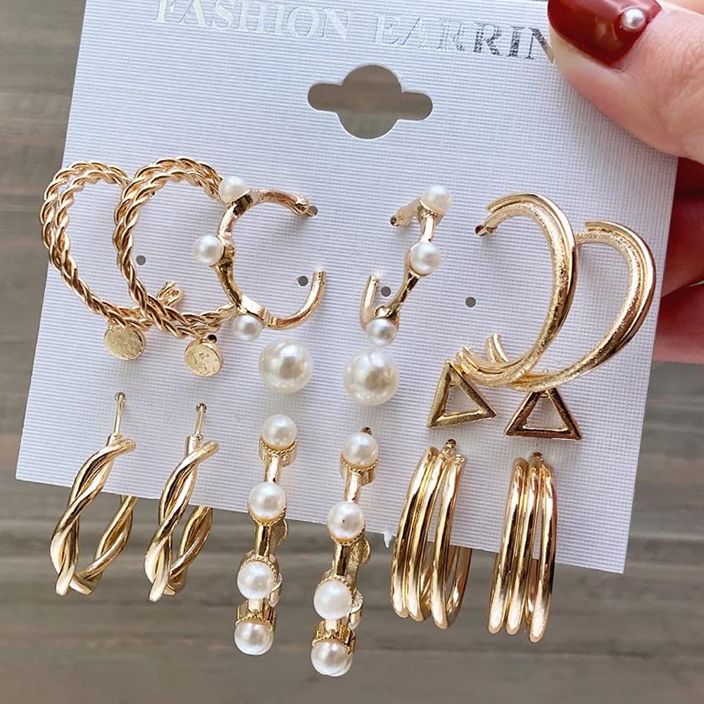 Shining Diva Fashion 18 Pairs Gold Plated Combo Set Latest Stylish Earrings for Women and Girls (Gold) (rrsdcmb297_12789_12906)