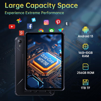 CUBOT Tab KingKong Android 13, Rugged Tablet,10.1'' with 16GB RAM+256GB ROM/1TB Expandable,FHD+ Display 10600mAh, 8MP+16MP Camera, Waterproof Tablet 4G Dual SIM+5G WiFi Robust Tablet