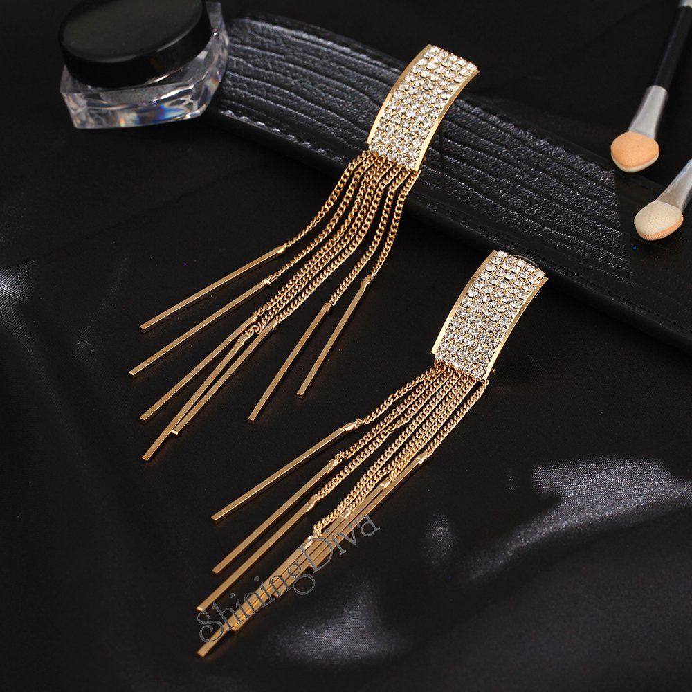 Shining Diva Fashion Latest Stylish Gold and Silver Plated Long Tassel Earrings for Women