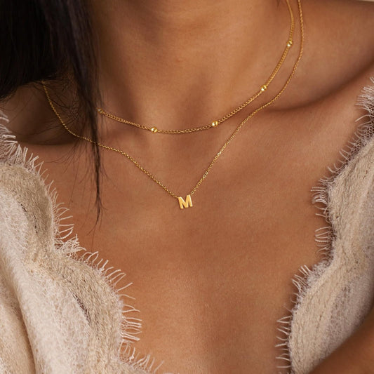 Poxtex Gold Necklaces for Women Girls Dainty Silver Initial Necklace 14K Real Gold Plated Letter Necklace 26 Capital A-Z Monogram Name Pendant Choker Necklaces Stack Jewelry Set for Girls Gift Trendy