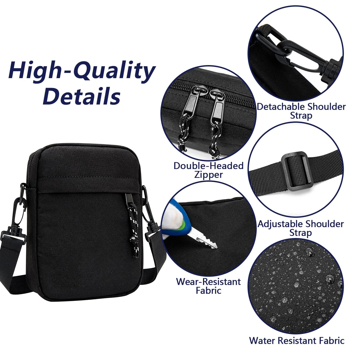 Lizbin Small Crossbody Bag for Men, Mini Messenger Bag Side Shoulder Bag for Phone Passport, Casual Satchel Bag Phone Purse, Mini Sling Bag Fanny Pack Water Resistant for Travelling, Hiking (Black)