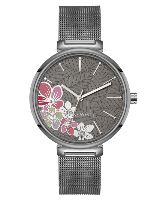 Nine West Women's Floral Dial Mesh Bracelet Watch