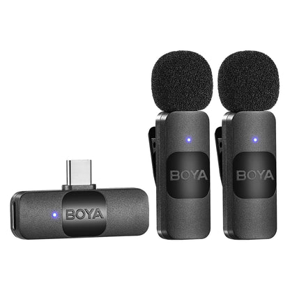 BOYA Dual Wireless Lavalier Lapel Microphone for Android Smartphone iPhone15 Laptop - Omnidirectional USB C Condenser Video Recording Mic for Interview Podcast Vlog YouTube Live Stream (TX+TX+RX)