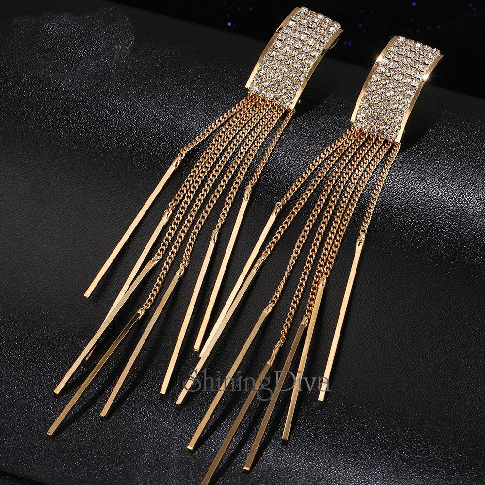 Shining Diva Fashion Latest Stylish Gold and Silver Plated Long Tassel Earrings for Women