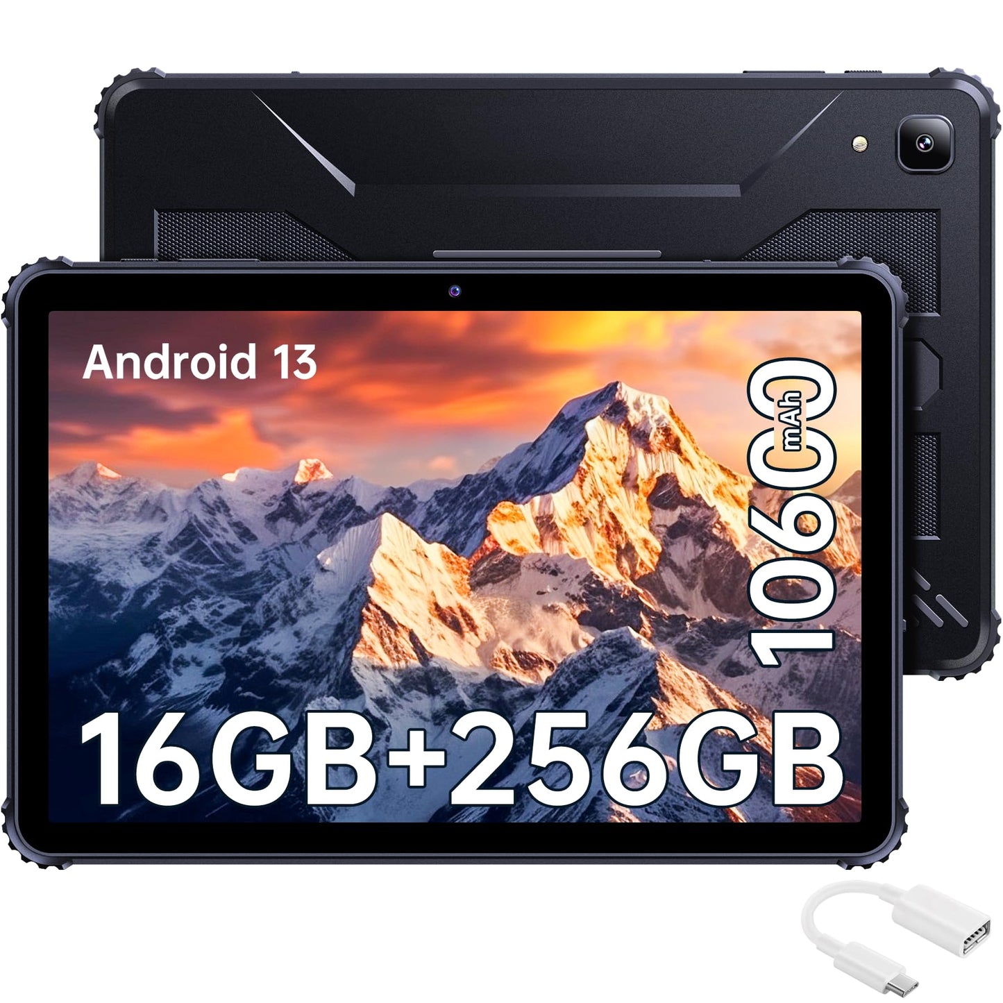 CUBOT Tab KingKong Android 13, Rugged Tablet,10.1'' with 16GB RAM+256GB ROM/1TB Expandable,FHD+ Display 10600mAh, 8MP+16MP Camera, Waterproof Tablet 4G Dual SIM+5G WiFi Robust Tablet