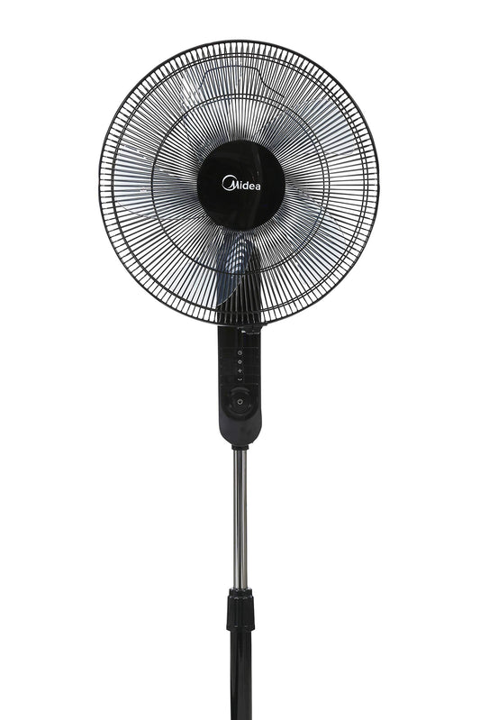 Midea Pedestal Stand Fan with Remote Control, 16 inch, 3D Oscillation Directions, 3 Speed Levels & Adjustable Height, 5 Leaf Blade with 7.5 Hours Timer, Best for Home & Office, Black, FS4015FR