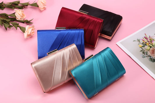 Mulian LilY Pleated Satin Clutch Purse For Women Wedding Bridal Clutch Bag Prom Party Clutch